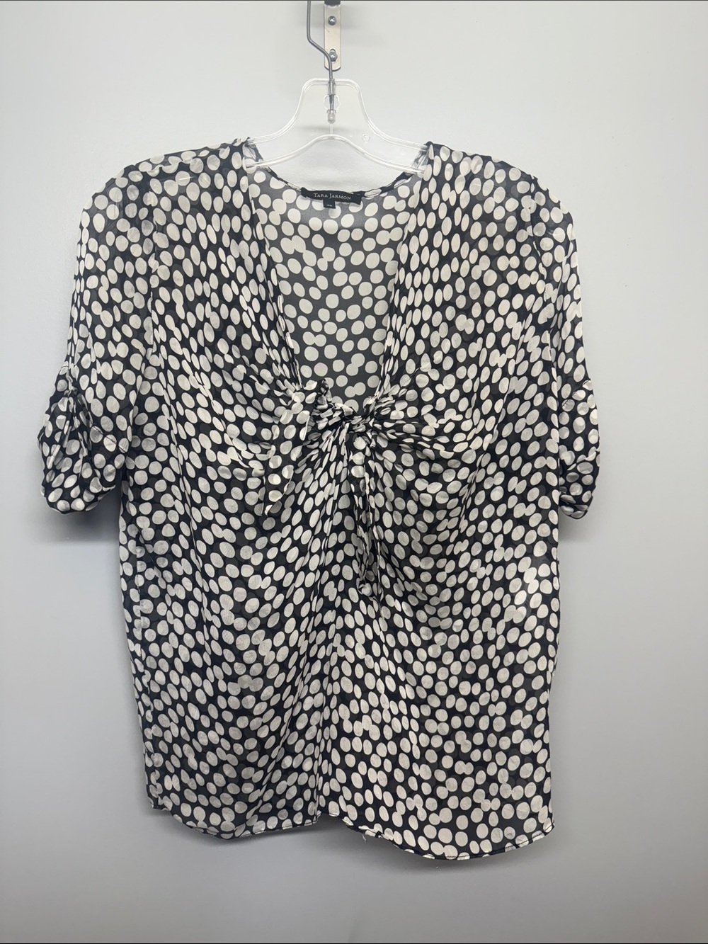 Tara Jarmon 100% Silk Black & White Polka Dots Lightweight Breezy Summer Top